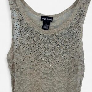 Y2K Wetseal Floral‎ Lace Rhinestone Bling Top